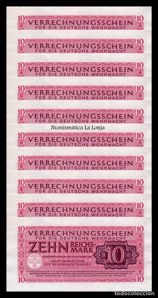 Billetes extranjeros: Alemania Lote 10 billetes 10 Reichsmark Militar 1944 Pick M40 Sc- aUnc
