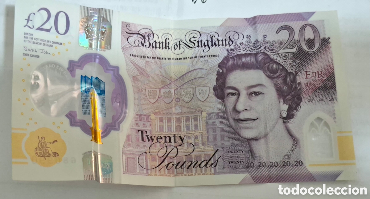 Billetes extranjeros: Billete Inglaterra,2.016, 20 Libras,Polimero,MBC.