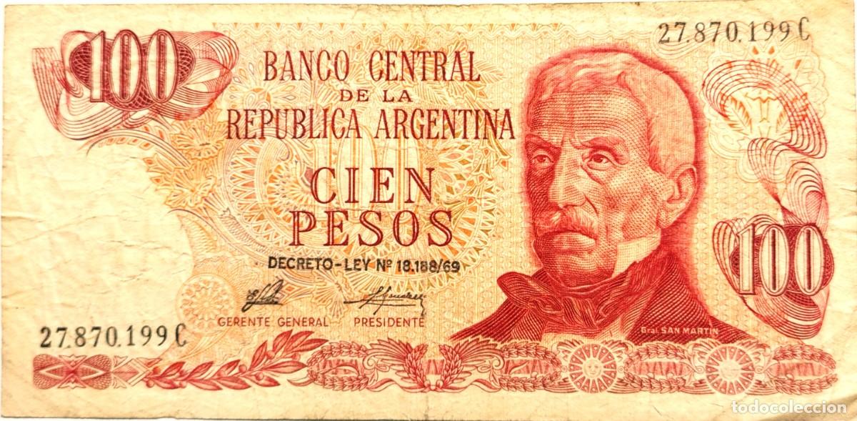 Billetes extranjeros: ARGENTINA (1976) - 100 PESOS DECRETO-LEY 18.188-69 - 27.870.199 C - PICK#297 - MB