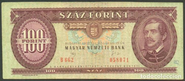 Billetes extranjeros: HUNGRIA. 100 forint 15.01. 1992. Pick 174a.