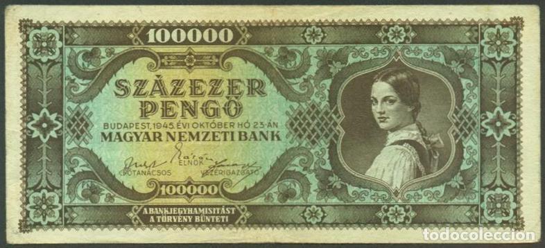 Billetes extranjeros: HUNGRIA. 100000 pengo 23.10. 1945. Pick 121.