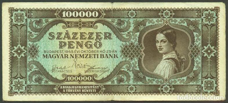 Billetes extranjeros: HUNGRIA. 100000 pengo 23.10. 1945. Pick 121.