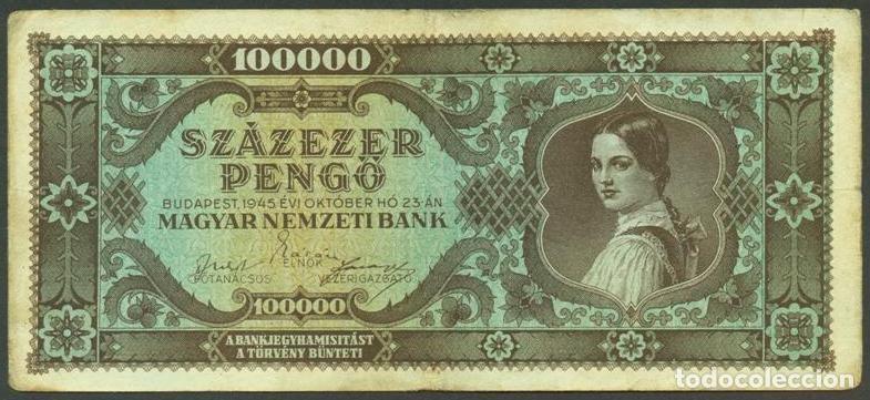 Billetes extranjeros: HUNGRIA. 100000 pengo 23.10. 1945. Pick 121.