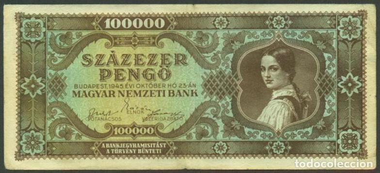 Billetes extranjeros: HUNGRIA. 100000 pengo 23.10. 1945. Pick 121.
