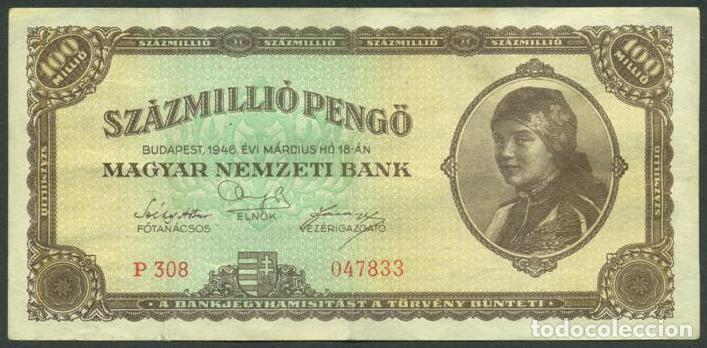 Billetes extranjeros: HUNGRIA. 100000000 pengo 14.3. 1946. Pick 124.
