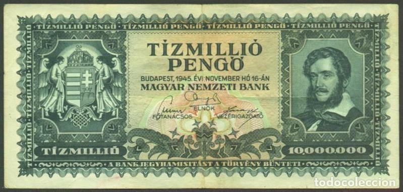 Billetes extranjeros: HUNGRIA. 10000000 pengo 16.11. 1945. Pick 123.