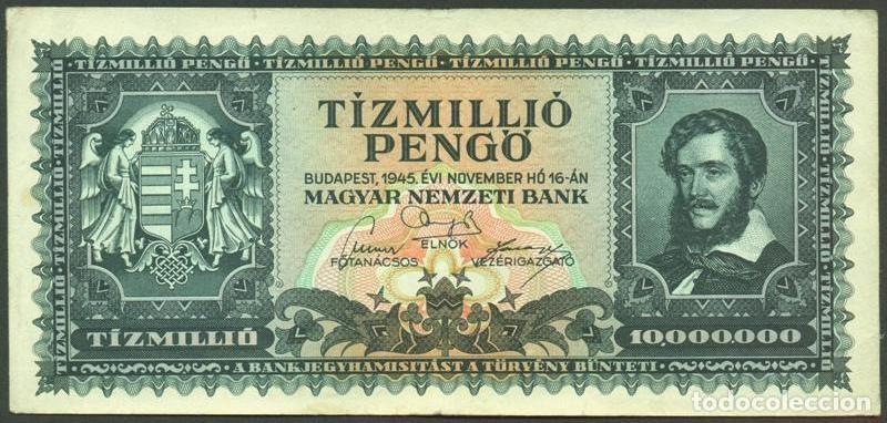 Billetes extranjeros: HUNGRIA. 10000000 pengo 16.11. 1945. Pick 123.