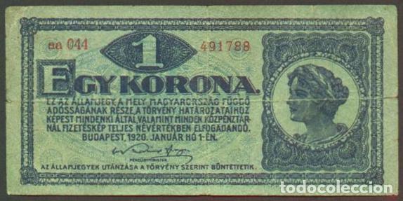 Billetes extranjeros: HUNGRIA. 1 korona 1920. Pick 57.