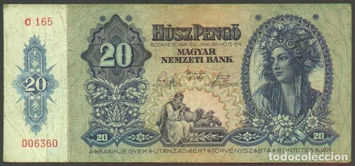 Billetes extranjeros: HUNGRIA. II G.M. 20 pengo 1941. Pick 109.
