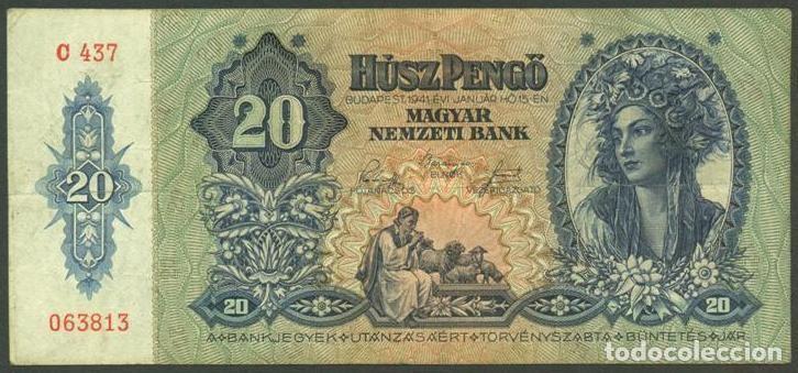 Billetes extranjeros: HUNGRIA. II G.M. 20 pengo 1941. Pick 109.
