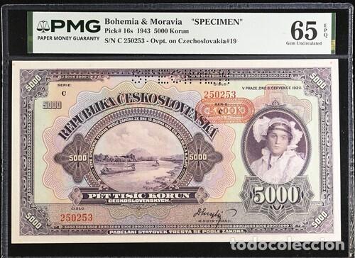 Billetes extranjeros: BOHEMIA & MORAVIA * BILLETE 5000 KORUN 1943 * PMG-65 EPQ (IC-1947)