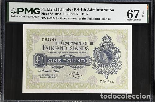 Billetes extranjeros: ISLAS MALVINAS * BILLETE 1 POUND 1982 * PMG-67 EPQ (IC-1946)