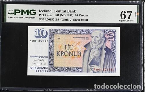 Billetes extranjeros: ISLANDIA * BILLETE 10 KRONUR 1961 * PMG-67 EPQ (IC-1943)