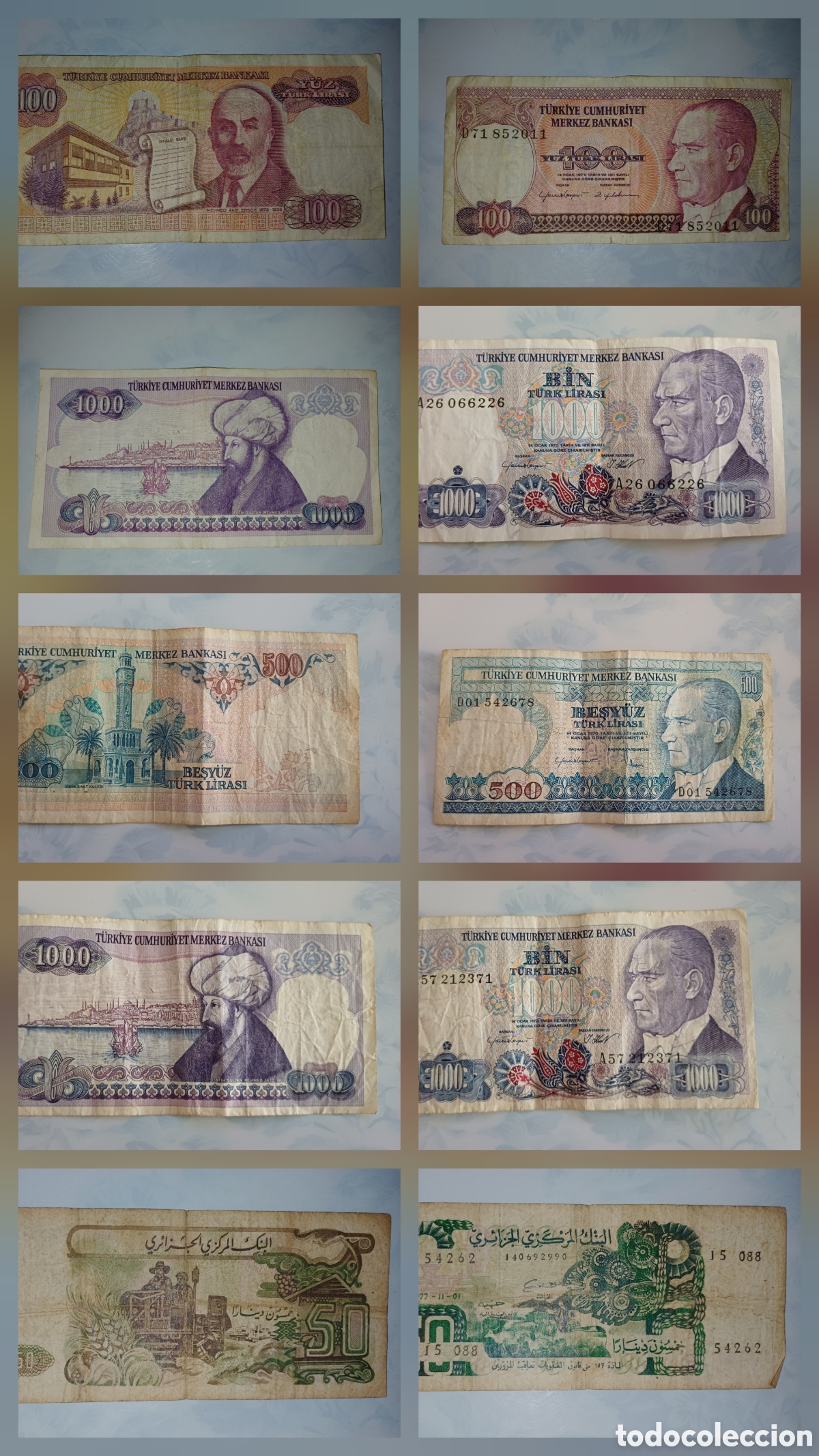 Billetes extranjeros: Lote de 10 billetes antiguos