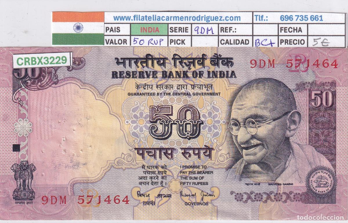 Notas Internacionais: CRBX3229 BILLETE INDIA 50 RUPIAS SERIE 9DM BC