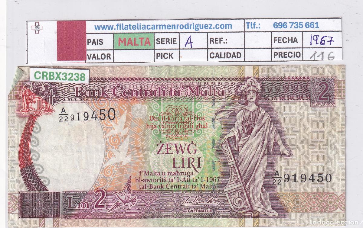 Billets internationaux: CRBX3238 BILLETE MALTA 2 LIRAS 1967 SERIE A BC+