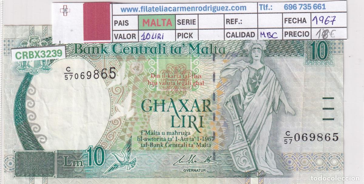 Billets internationaux: CRBX3239 BILLETE MALTA 10 LIRAS 1967 SERIE C MBC