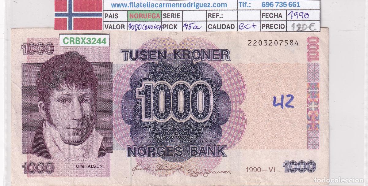 Billetes extranjeros: CRBX3244 BILLETE NORUEGA 1000 CORONAS 1990 BC CON ESCRITURA