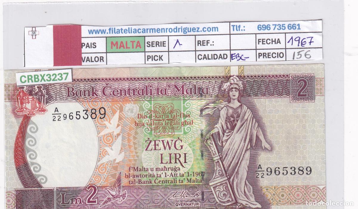 Billetes extranjeros: CRBX3237 BILLETE MALTA 2 LIRAS 1967 SERIE A EBC-