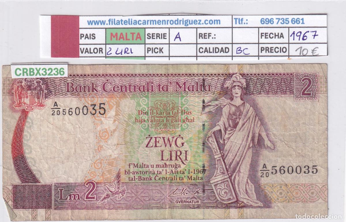 Billetes extranjeros: CRBX3236 BILLETE MALTA 2 LIRAS 1967 SERIE A BC