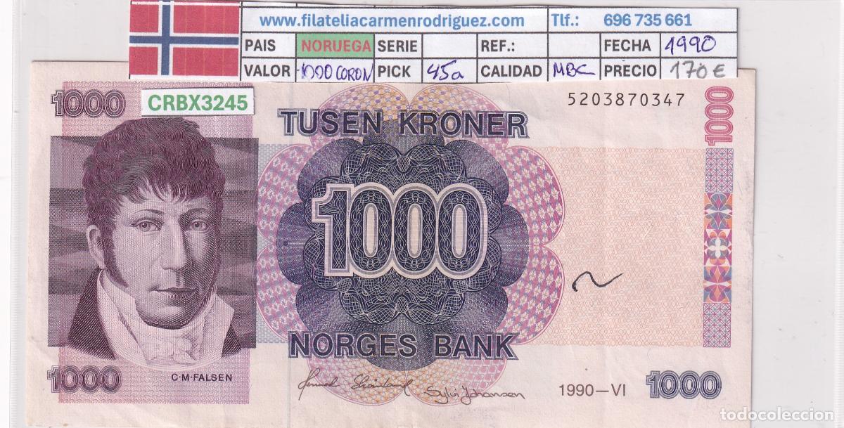 Billetes extranjeros: CRBX3245 BILLETE NORUEGA 1000 CORONAS 1990 MBC CON ESCRITURA