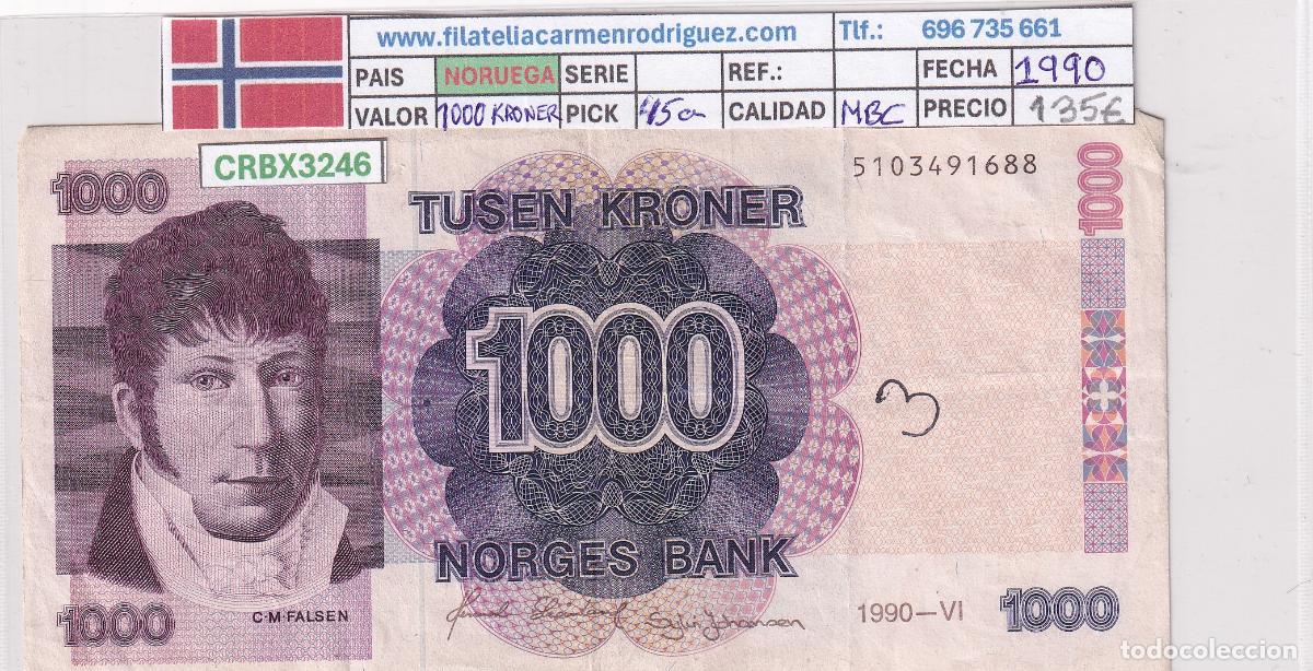 Billetes extranjeros: CRBX3246 BILLETE NORUEGA 1000 CORONAS 1990 MBC CON ESCRITURA
