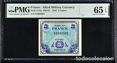 Billetes extranjeros: FRANCIA * BILLETE 5 FRANCS 1944 * PMG-65 EPQ (IC-1924)