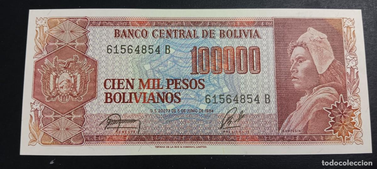 Billetes extranjeros: BOLIVIA 100000 PESOS BOLIVIANOS 1984 S/C P=171