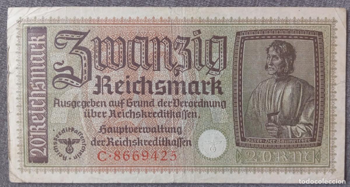 Billetes extranjeros: Alemania 20 reichsmark 1940-45 (territorios ocupados) pick R139 MBC- sello seco