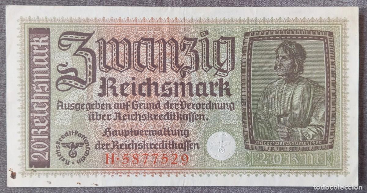 Billetes extranjeros: Alemania 20 reichsmark 1940-45 (territorios ocupados) pick R139 MBC+ sello seco