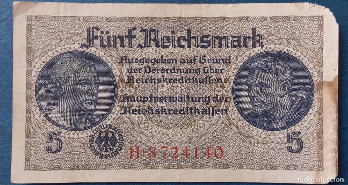 Billetes extranjeros: Alemania 5 reichsmark 1940-45 ( III reich territorios ocupados) pick R138 RO376A