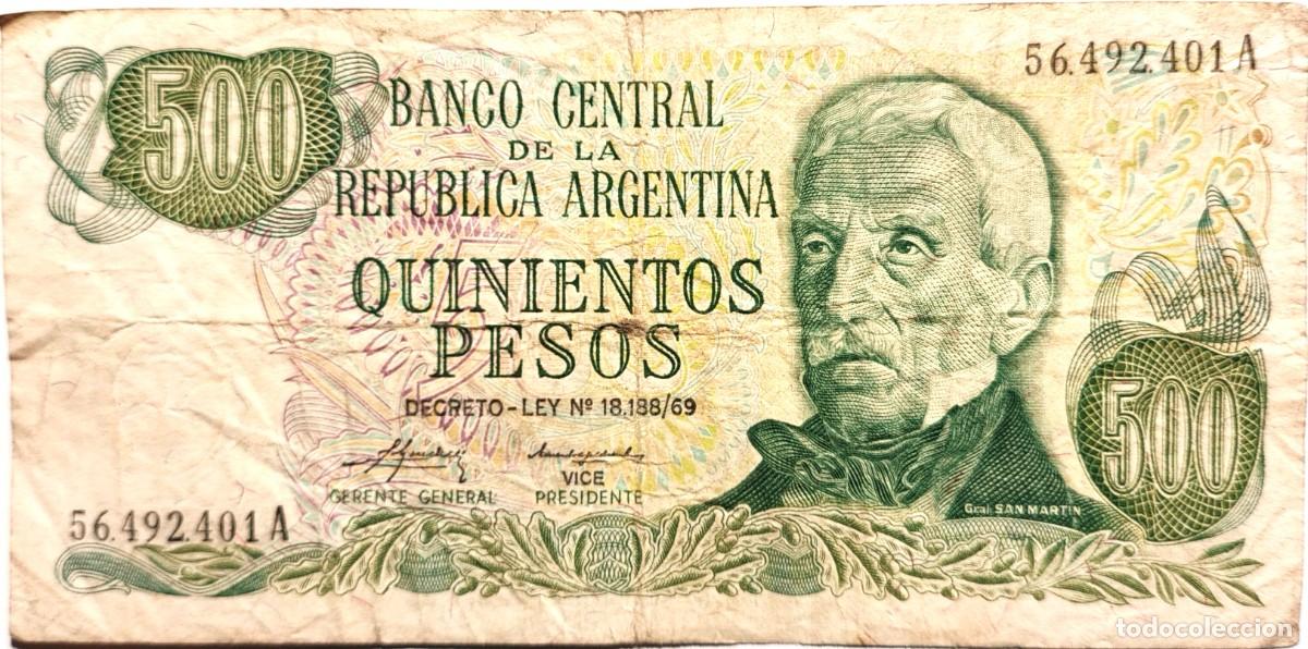 Billetes extranjeros: ARGENTINA (1975) - 500 PESOS DECRETO-LEY 18.188-69 - 56.492.401 A - PICK#298c - B