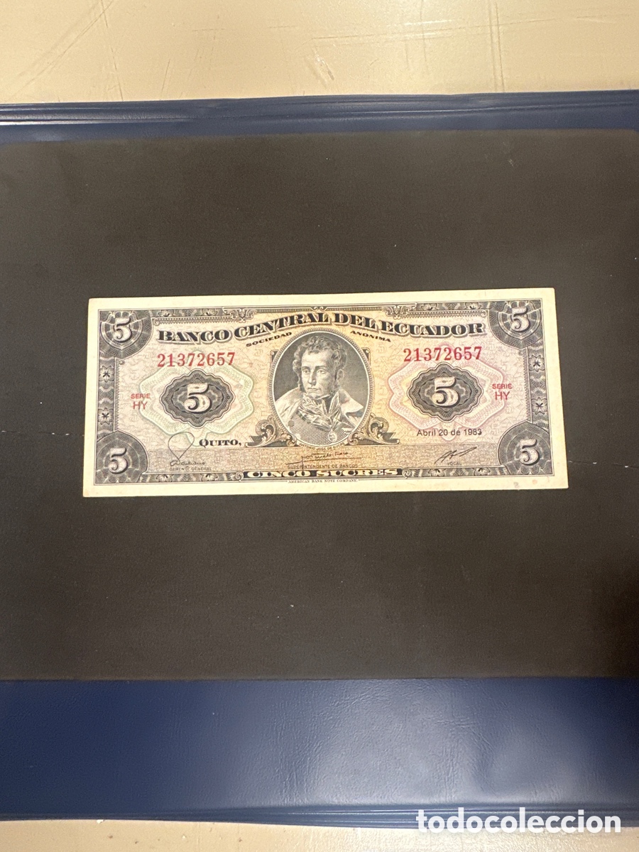 Billetes extranjeros: Billete de Ecuador de 5 sucres con firma dif&iacute;cil