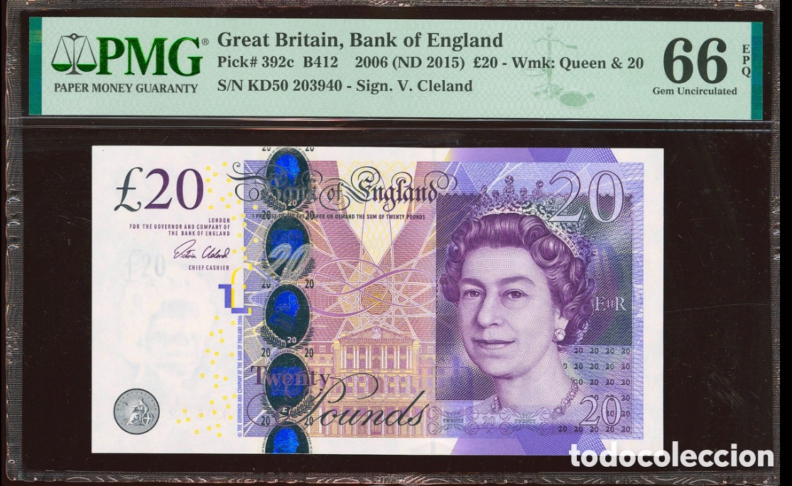 Billetes extranjeros: Billete 20 Pounds Great Britain 2006 PMG 66 Pick 392c