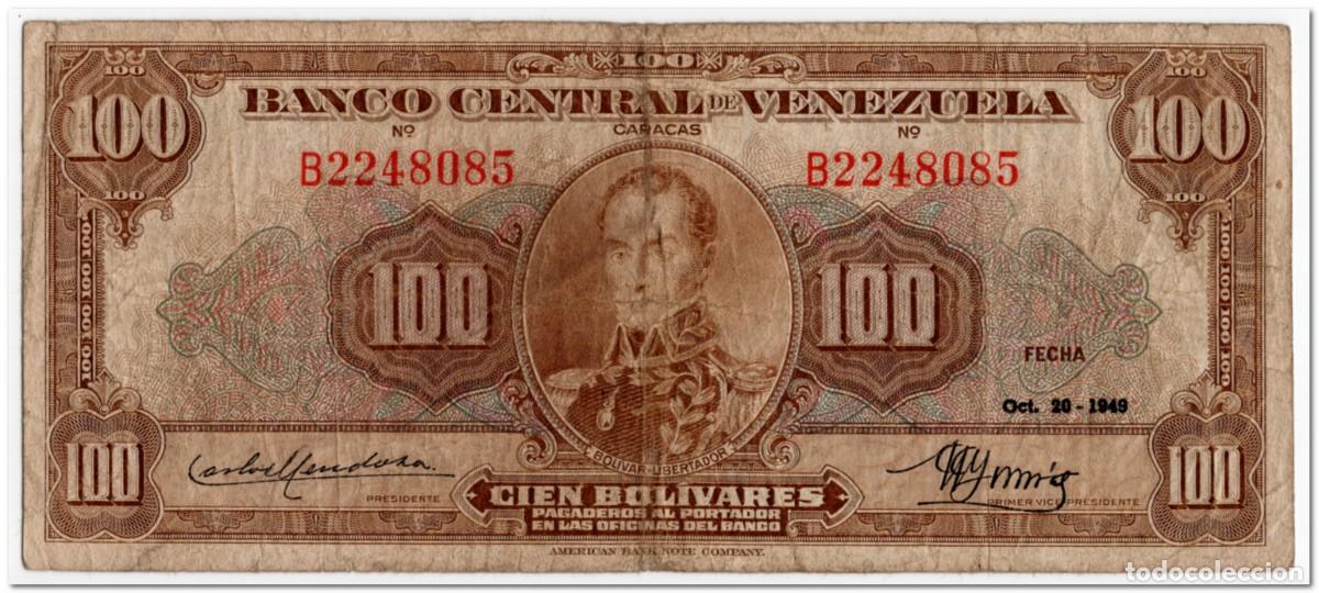 Billetes extranjeros: VENEZUELA,100 BOLIVARES,1949,P.34a,aFINE