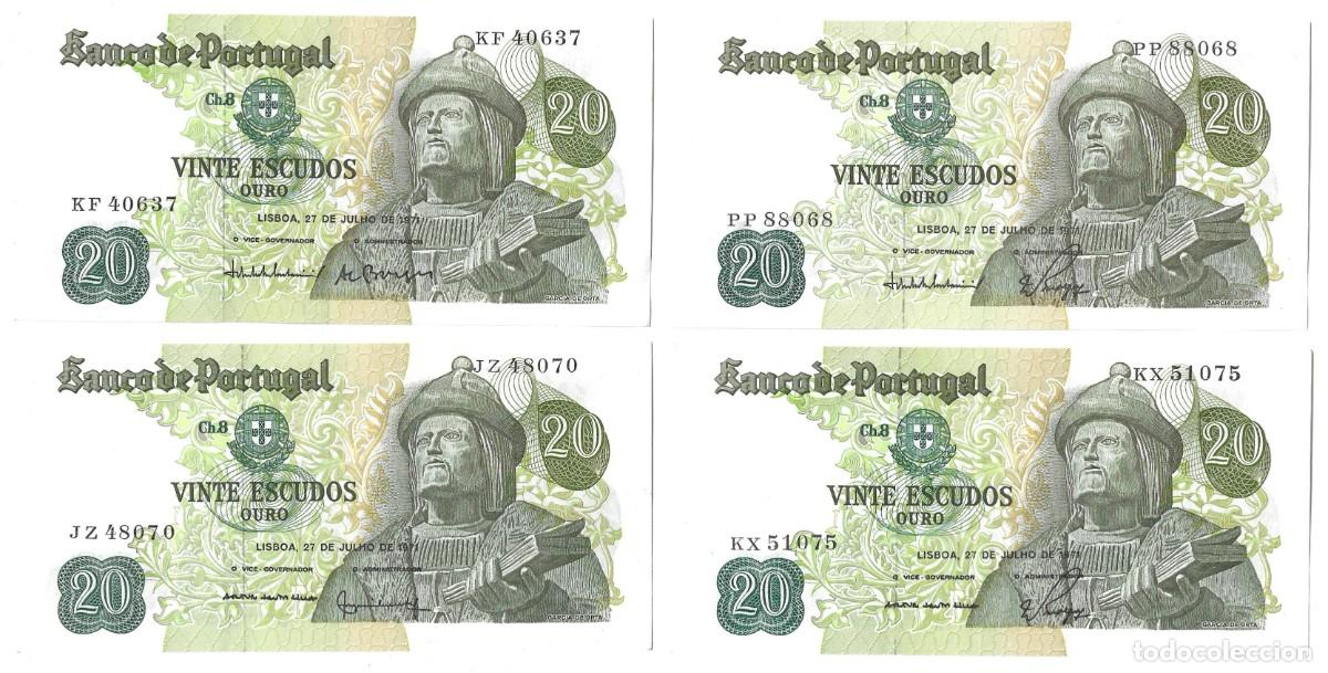 Billetes extranjeros: Lote de 4 Billetes de 20 Escudos Ouro (Portugal, 1971)