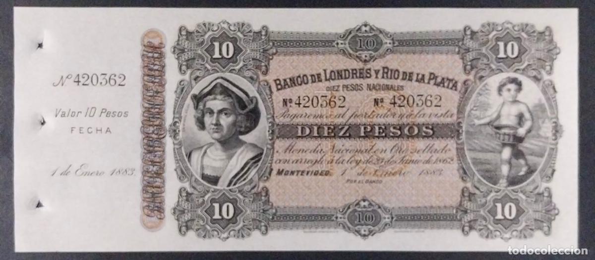 Billetes extranjeros: URUGUAY. B LONDRES Y RIO DE LA PLATA 10 PESOS 1883 SC