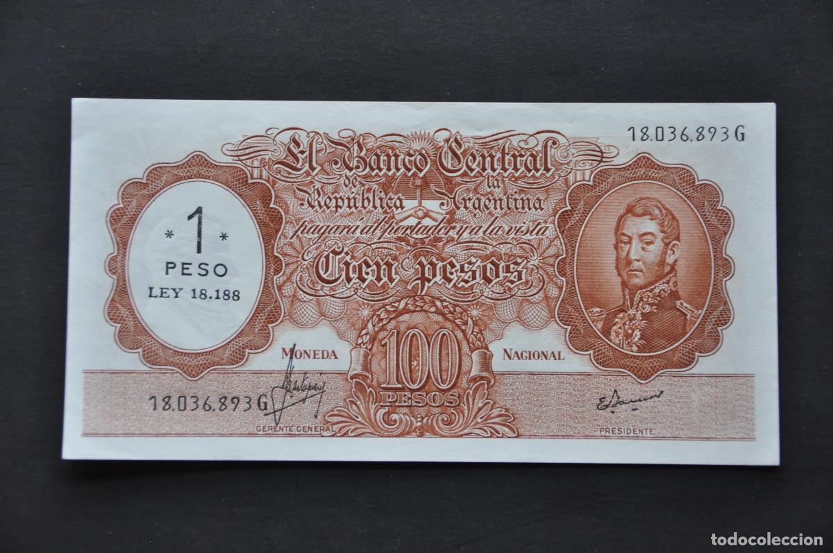Billetes extranjeros: ARGENTINA - 1 PESO SOBRE 100 PESOS (1969)- SC-/AUNC