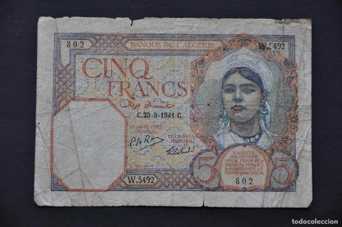 Billetes extranjeros: ARGELIA - 5 FRANCS 1941
