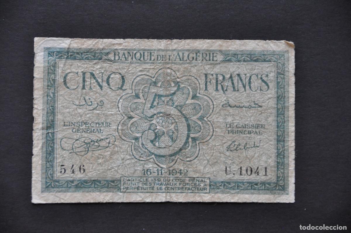 Billetes extranjeros: ARGELIA - 5 FRANCS 1941 - Foto 2