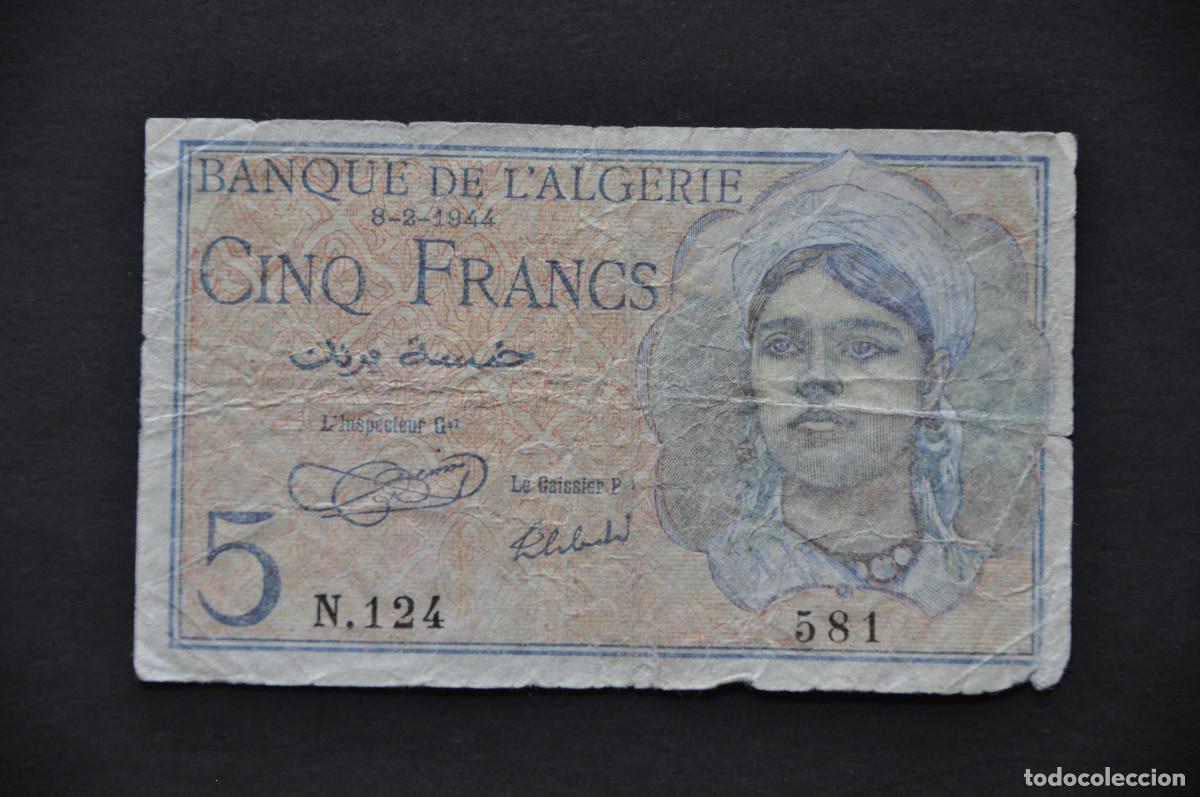 Billetes extranjeros: ARGELIA 5 FRANCS 1944