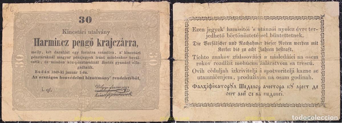 Banconote internazionali: 1136 HUNGRIA 1849 HUNGARY 1849 30 PENGO