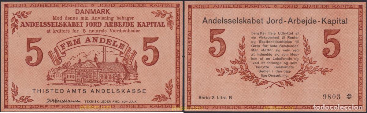 Notas Internacionais: 1218 DINAMARCA 1933 DANMARK DENMARK SEDEL JORD ARBEJDE KAPITAL 1933 DINAMARCA ANDELSSELSKABET JORD