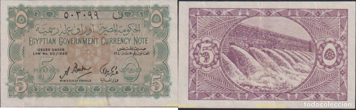 Notas Internacionais: 1269 EGIPTO 1940 EGYPT 5 PIASTRES EGIPTO 1940 P163