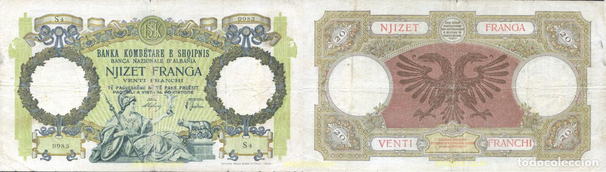 Billetes extranjeros: 1386 ALBANIA 1939 ALBANIA SHQIPERISE 20 FRANCHI 1939