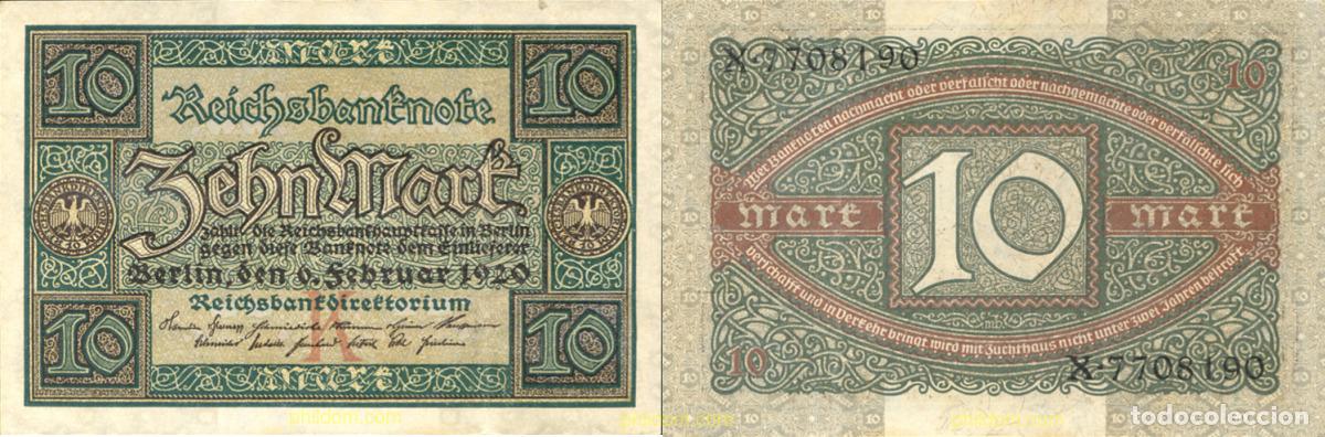 Billetes extranjeros: 1438 ALEMANIA 1920 ALEMANIA GERMANY 10 MARK 1920