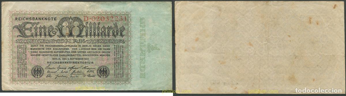 Internationale Banknoten: 1473 ALEMANIA 1923 GERMANY 1 MILLIARDE MARK 1923
