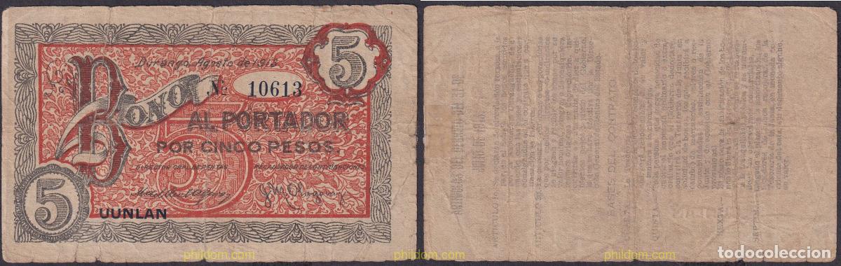 Billetes extranjeros: 2301 MEXICO 1913 MEXICO REVOLUCION 5 PESOS 1913 UUNLAN BONO