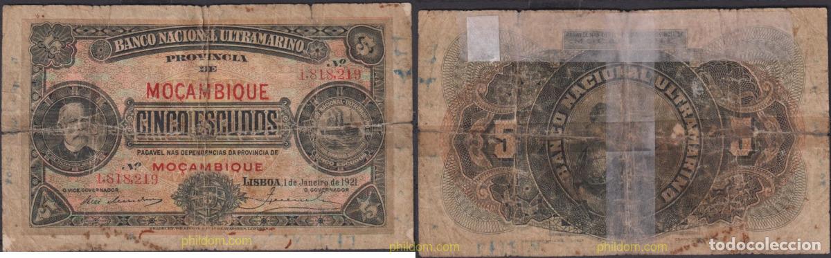 Billetes extranjeros: 2429 MOZAMBIQUE 1921 MOZAMBIQUE 5 ESCUDOS 1921
