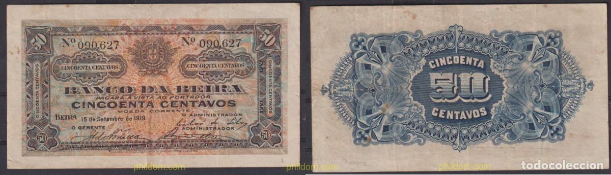 Billetes extranjeros: 2440 MOZAMBIQUE 1919 MOZAMBIQUE 50 CENTAVOS BEIRA 1919